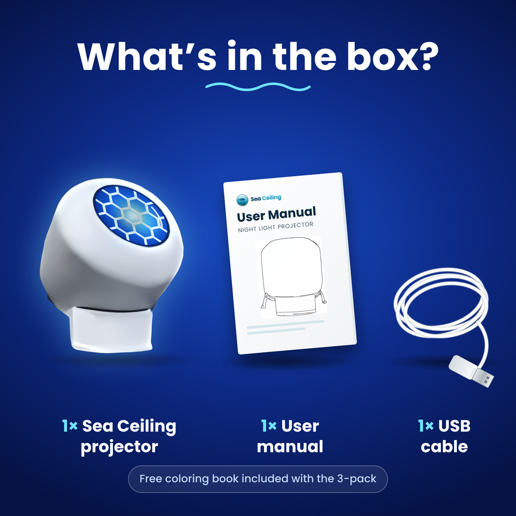 What's in the box: Sea Ceiling projector, user manual and USB cable